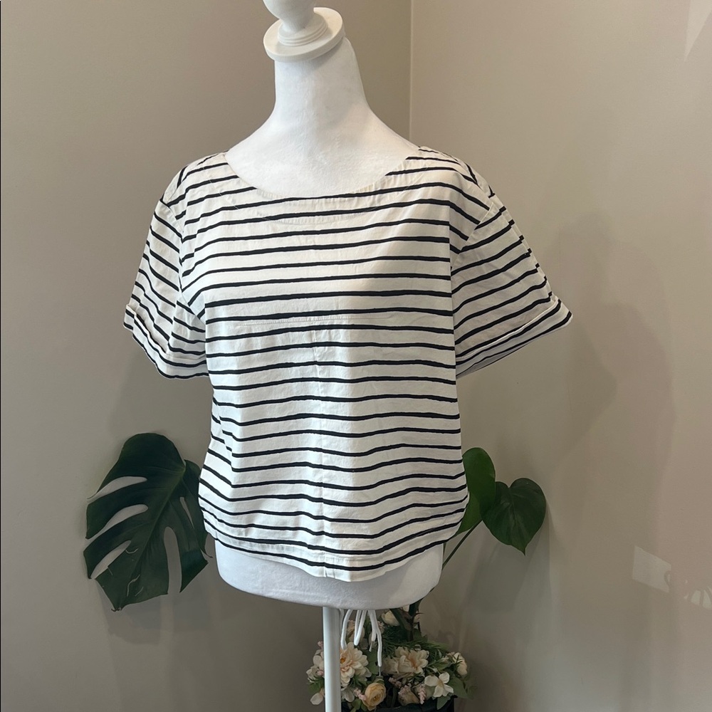 J. Crew Women's Black and White Striped Short Sleeve Tee